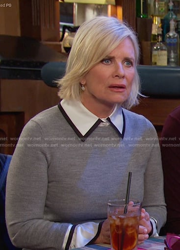 Kayla's grey collared sweater on Days of our Lives