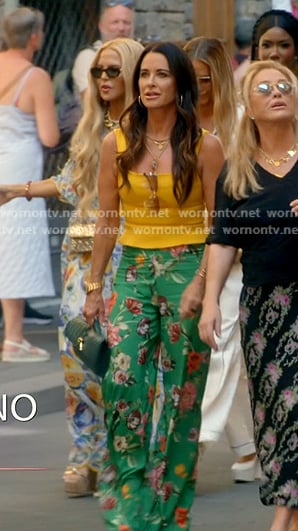 Kyle's yellow top and green floral pants on The Real Housewives of Beverly Hills