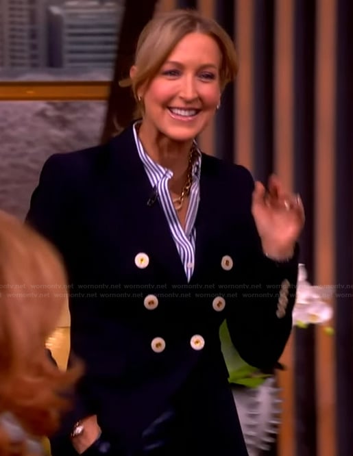 Lara's navy double breasted blazer on The View