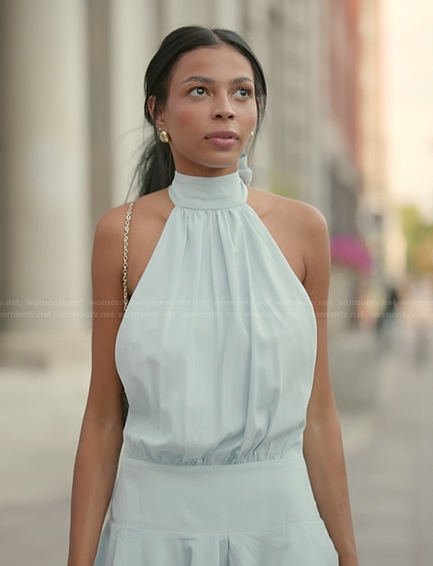 Layla's light blue halter mini dress on The Secret Lives of Mormon Wives