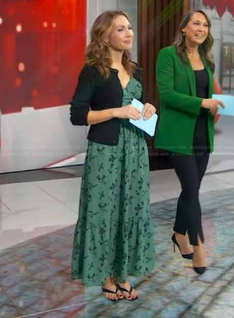 Lori's green floral dress and cardigan on Good Morning America