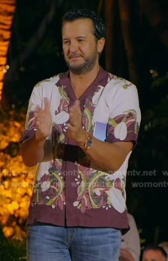 Luke Bryan's white and burgundy floral shirt on American Idol