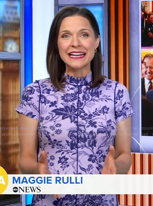 Maggie Rulli’s purple floral mock neck dress on Good Morning America