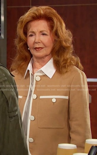 Maggie's beige contrast trim jacket on Days of our Lives