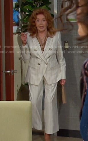 Maggie's white pinstripe blazer and pants on Days of our Lives