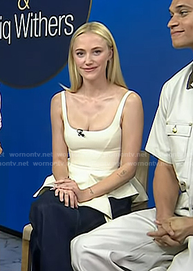Maika Monroe's white sleeveless peplum top on Today