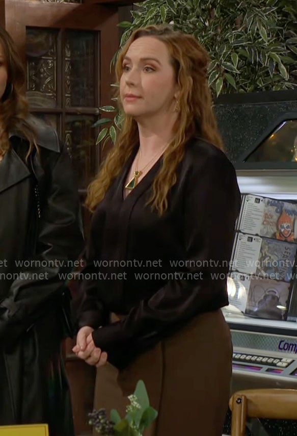 Mariah's black v-neck blouse on The Young and the Restless
