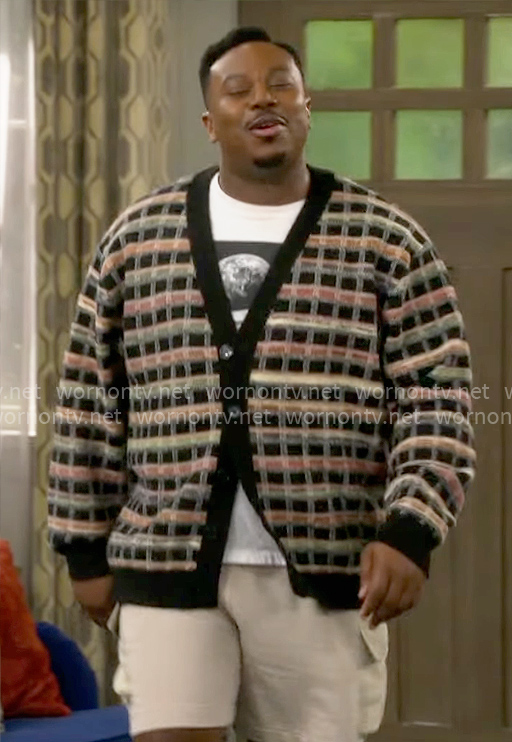 Marty's multi color check cardigan on The Neighborhood