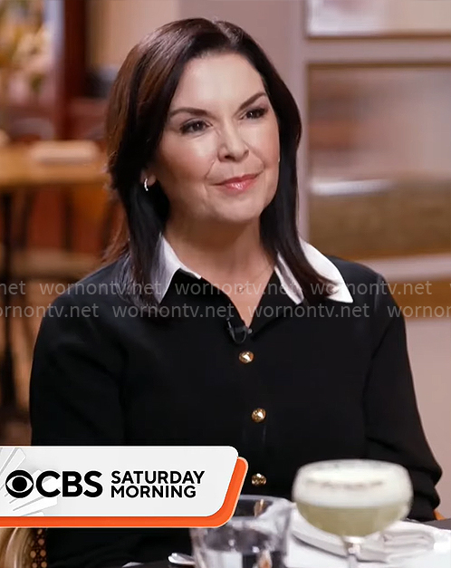 Meg Oliver's black button front dress on CBS Mornings