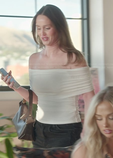 Mikayla's white off shoulder top on The Secret Lives of Mormon Wives