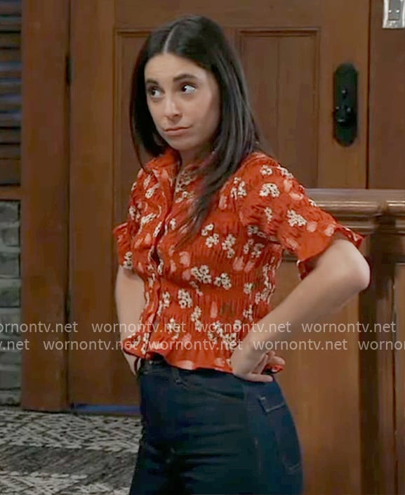 Molly's red floral smocked top on General Hospital