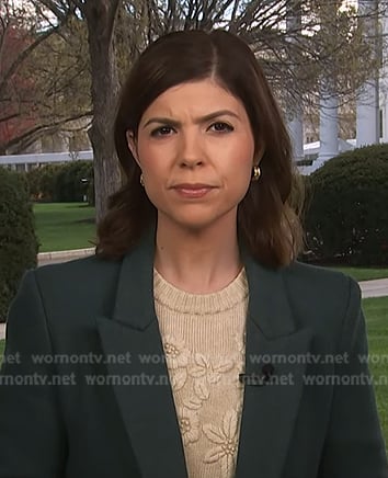 Monica's beige floral sweater on NBC News Daily
