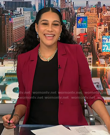 Morgan's burgundy ruched sleeve blazer on NBC News Daily