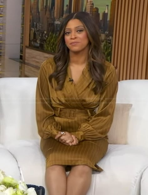 Morgan's mustard belted stripe dress on Good Morning America