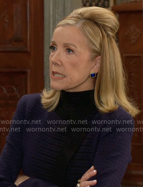 Nikki's blue herringbone jacket on The Young and the Restless