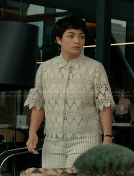 Olivia's white lace top on Imperfect Women
