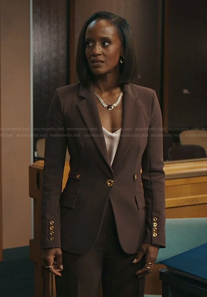 Olympia's burgundy blazer with gold buttons on Matlock