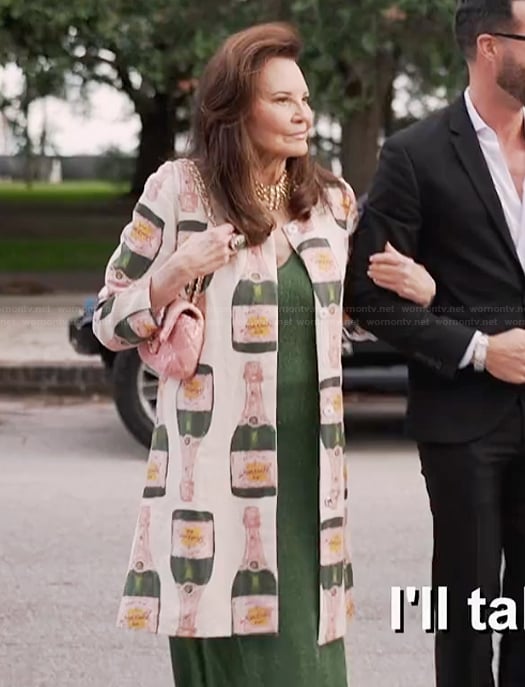 Patricia's champagne print coat on Southern Charm