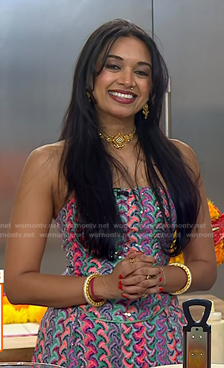 Priyanka Naik's sequined strapless top and pants on Today