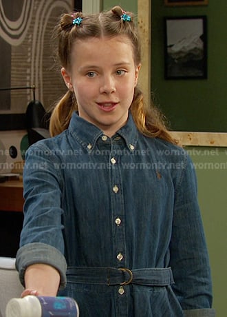 Rachel's belted denim shirtdress on Days of our Lives