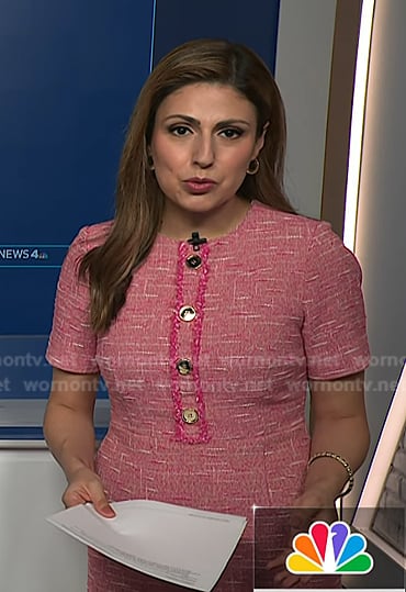 Rana Novini's pink tweed dress on NBC News Daily