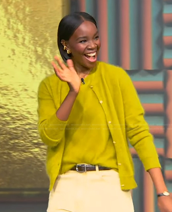 Recho Omondi's green cashmere cardigan on Tamron Hall Show