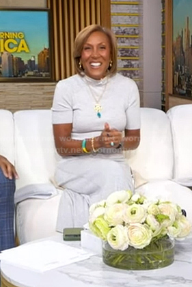Robin's grey ribbed mock neck dress on Good Morning America