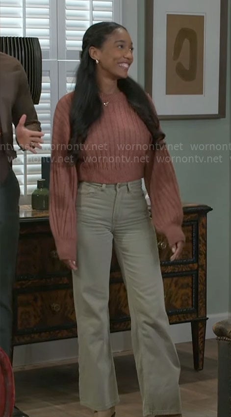 Samantha's coral cropped sweater on Beyond the Gates