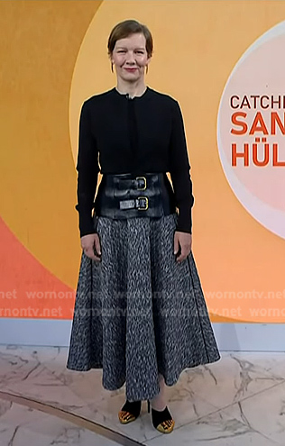 Sandra Huller's black belted sweater and skirt on Today