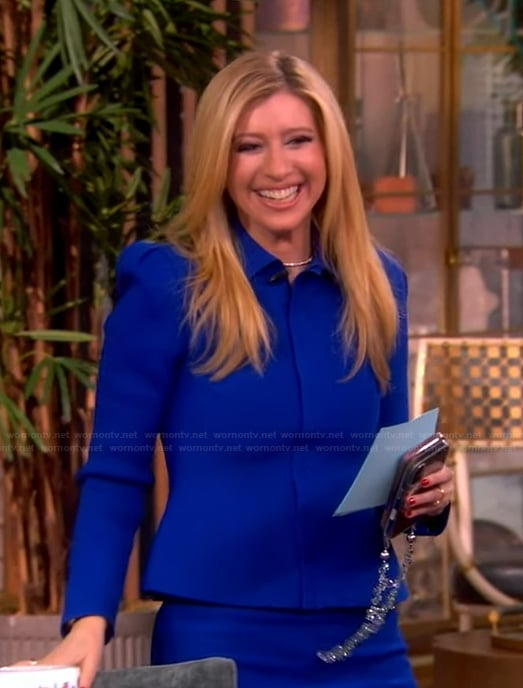 Sara Eisen's blue peplum jacket and skirt on The View