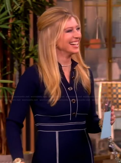 Sara Eisen's navy contrast stitch dress on The View