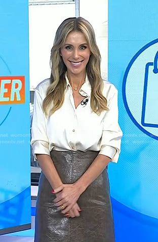 Sarah Eggenberger's brown leather skirt on Today