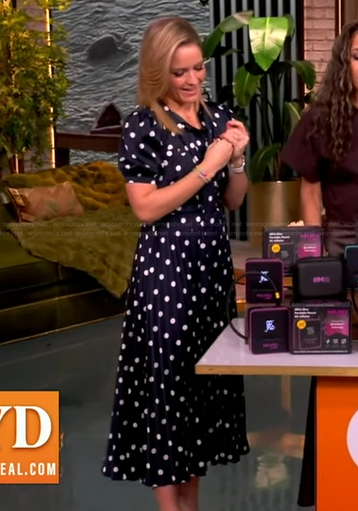 Sara's blue polka dot print dress on The View
