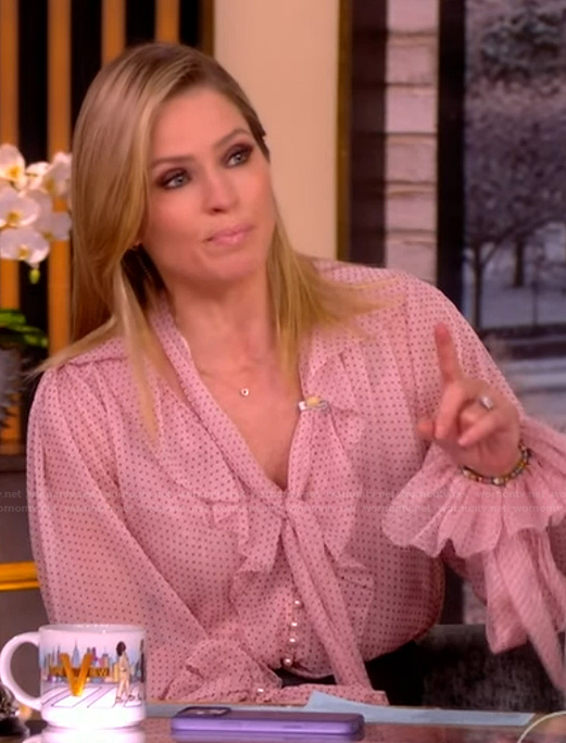 Sara's pink polka dot print ruffle blouse on The View