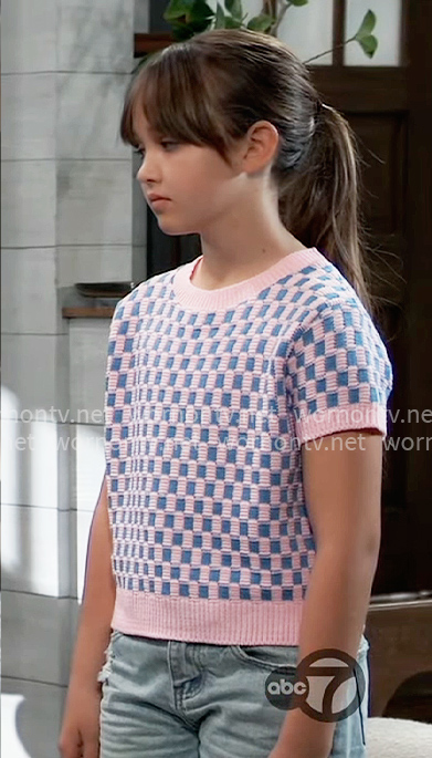 Scout's pink checkerboard knit top on General Hospital