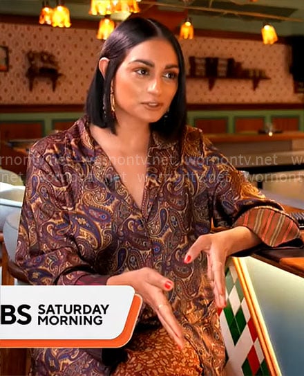 Shanelle Kaul's paisley print shirt on CBS Mornings