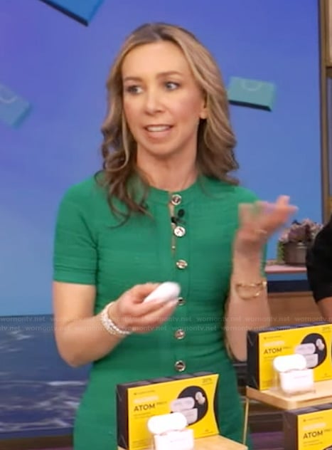 Shannon Doherty's green knit button front dress on Live with Kelly and Mark