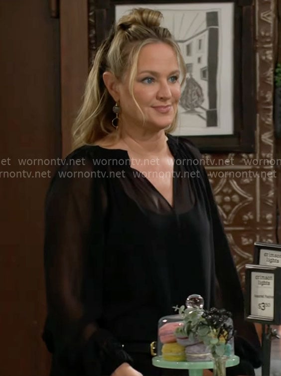 Sharon's sheer black blouse on The Young and the Restless