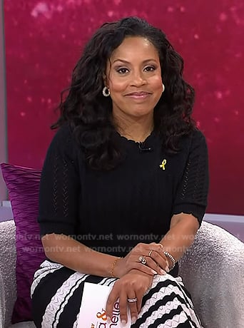 Sheinelle's black pointelle top and striped skirt on Today