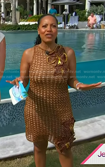 Sheinelle's brown floral crochet knit dress on Today