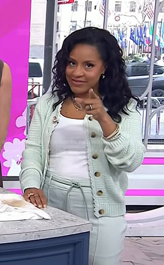 Sheinelle's mint green knit cardigan and belted pants on Today