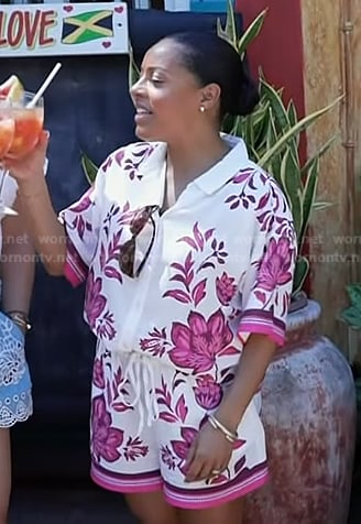 Sheinelle's white and pink floral shirt and shorts on Today