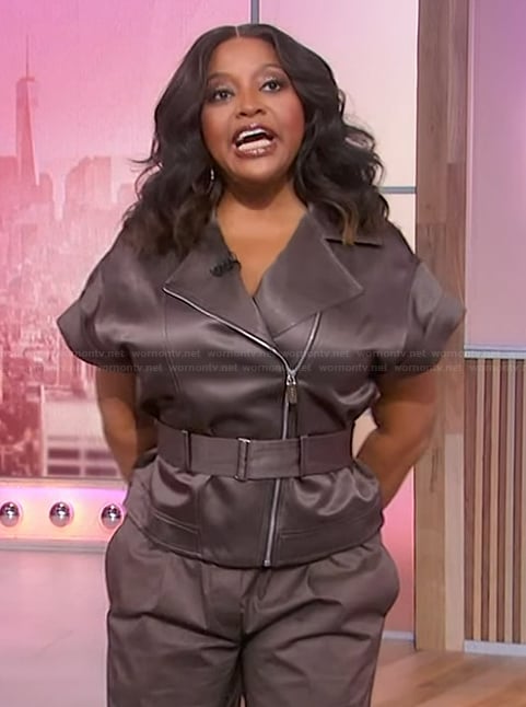 Sherri's brown leather jacket and pants on Sherri