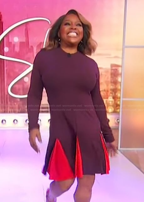 Sherri's burgundy pleated mini dress on Sherri