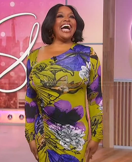 Sherri's floral asymmetric mesh dress on Sherri