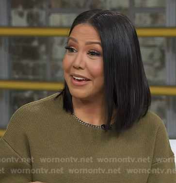Stephanie's khakie chain neck sweater on Good Morning America