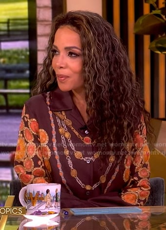 Sunny's brown jewel print blouse on The View