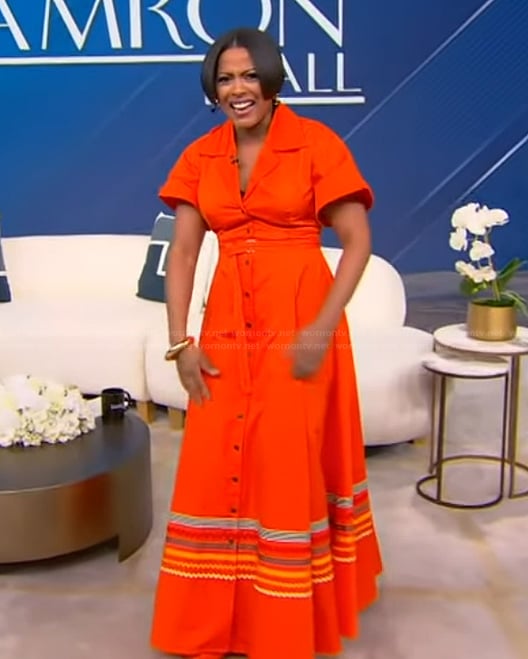 Tamron's orange stripe shirtdress on Tamron Hall Show