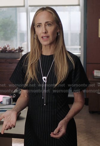 Teddy's black pinstripe asymmetric dress on Greys Anatomy