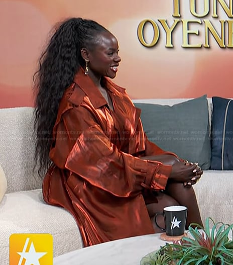 Tunde Oyeneyin's orange satin dress on Access Hollywood